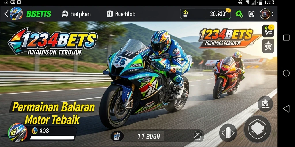 Screenshot gameplay 1234BETS yang menunjukkan aksi balapan motor.