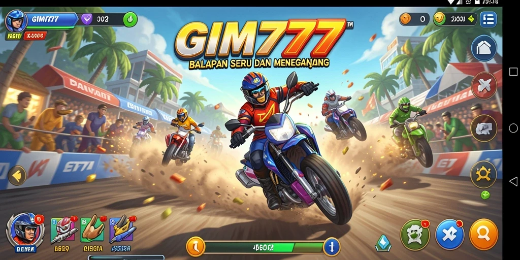 Screenshot utama GIM777 menampilkan aksi balapan yang intens.