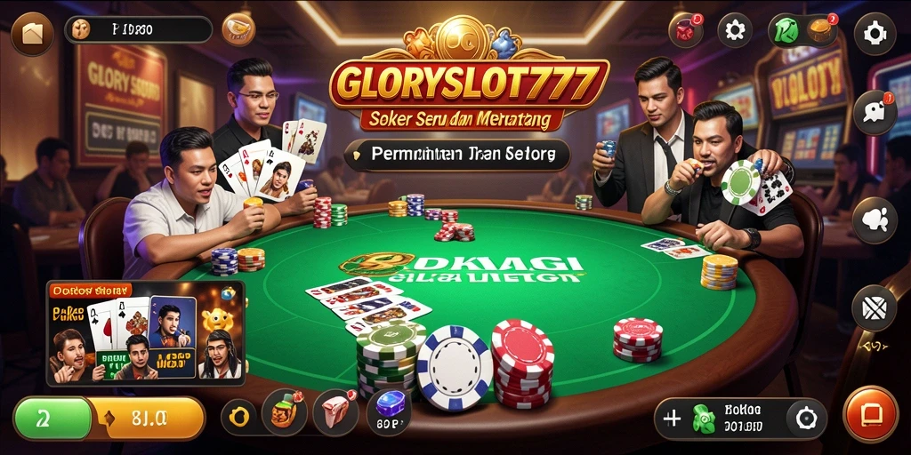 Tampilan gameplay Poker mendebarkan dari GLORYSLOT777 dengan suasana kasino.