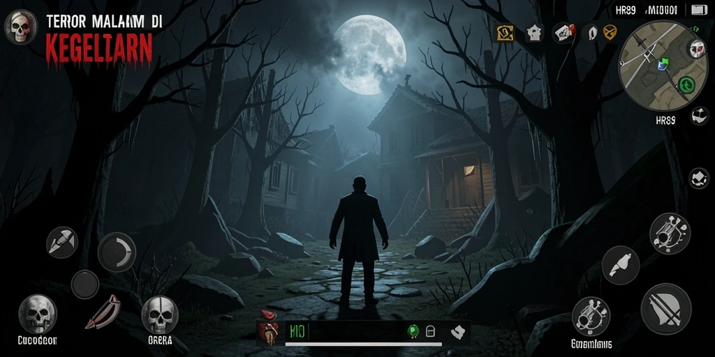 Screenshot dari gameplay menegangkan dalam HR89 yang penuh kegelapan.