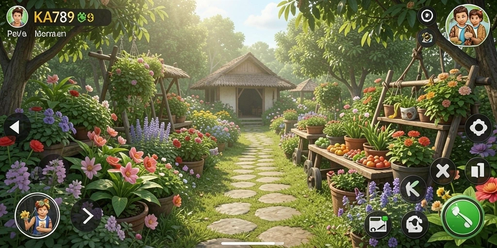 Screenshot KA789 menampilkan aktivitas seru di kebun.