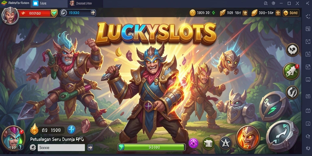 Tampilan gameplay seru di LUCKYSLOTS dengan karakter dan monster unik.