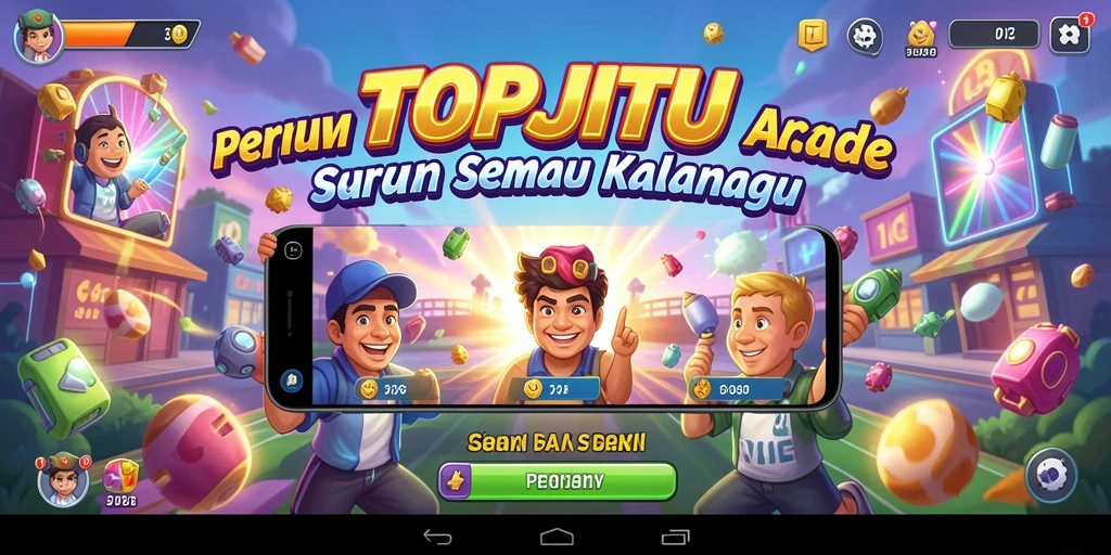 Screenshot utama TOPJITU menampilkan pemain yang sedang menyelesaikan tantangan Arcade.