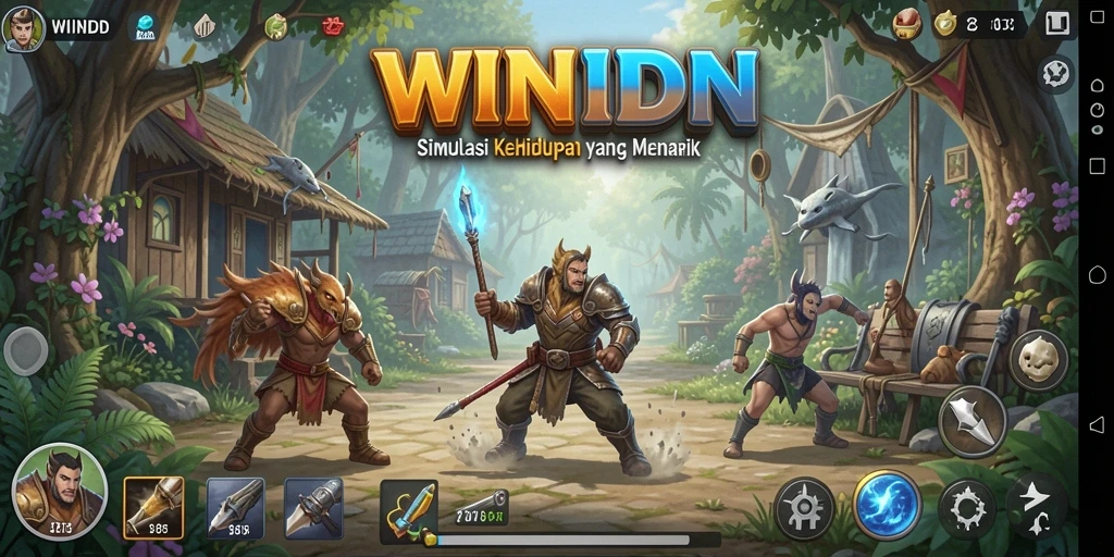 Screenshot gameplay WINIDN menampilkan karakter dalam suasana yang dinamis dan interaktif.