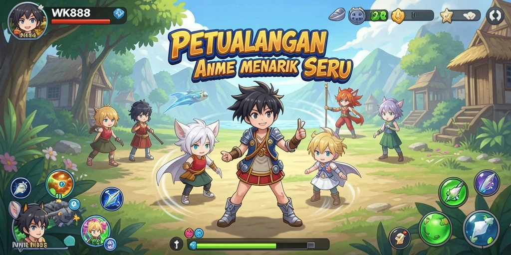 Tampilan gameplay utama WK888 dengan karakter anime yang menarik.