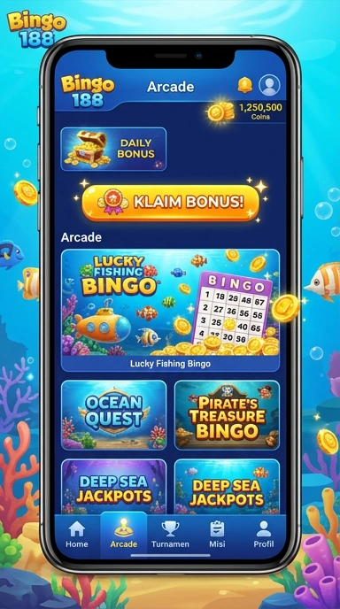 Tampilan aplikasi bingo188 dengan berbagai pilihan game.